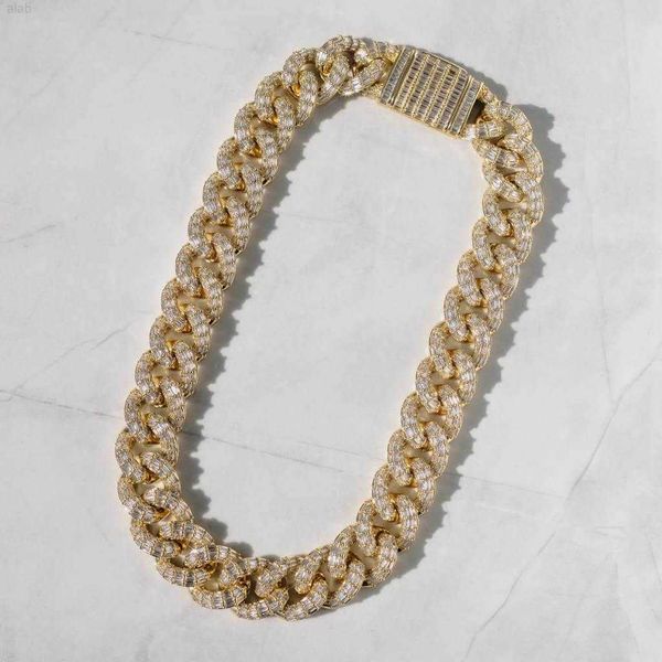 hip hop rapper cuban chain 19mm 925 sterling silver double row baguette moissanite miami men ice out cuban chain necklace